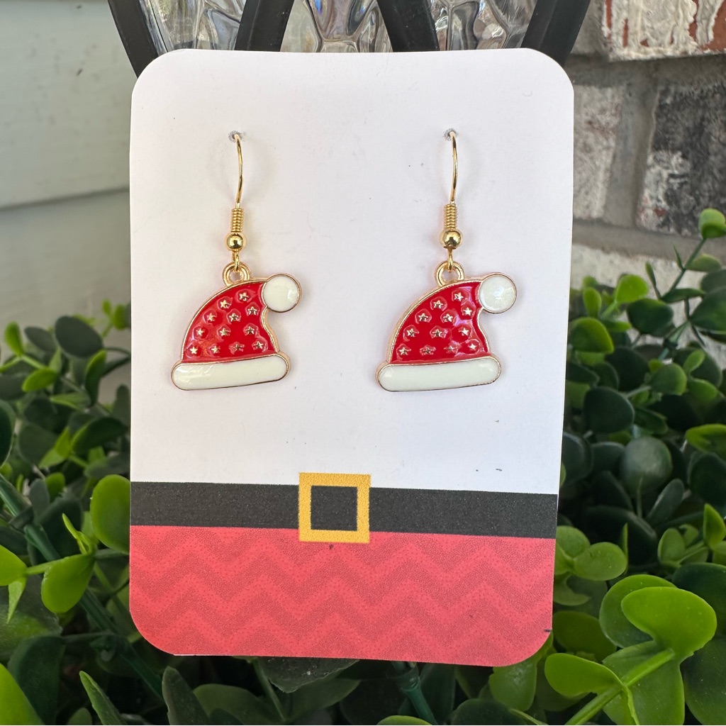 New Handmade “Santa’s Hat” Dangle Earrings (1.4” Long X 0.7” Wide) (Version 7)